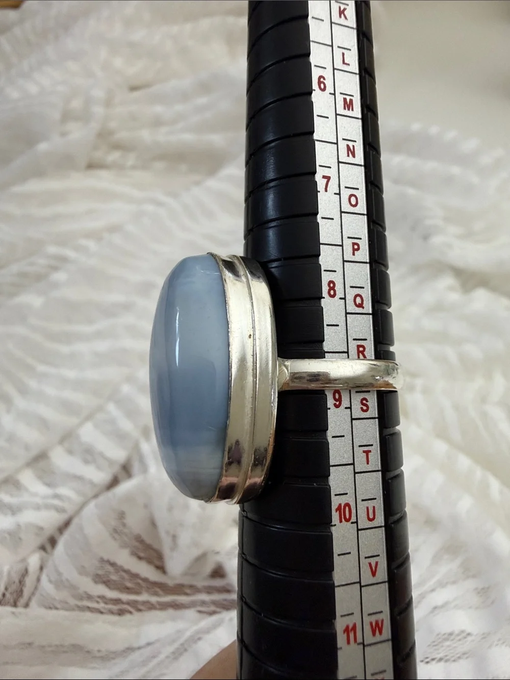 Sz 8 3/4 Sterling Silver Blue Lace Agate Dome Ring (92)